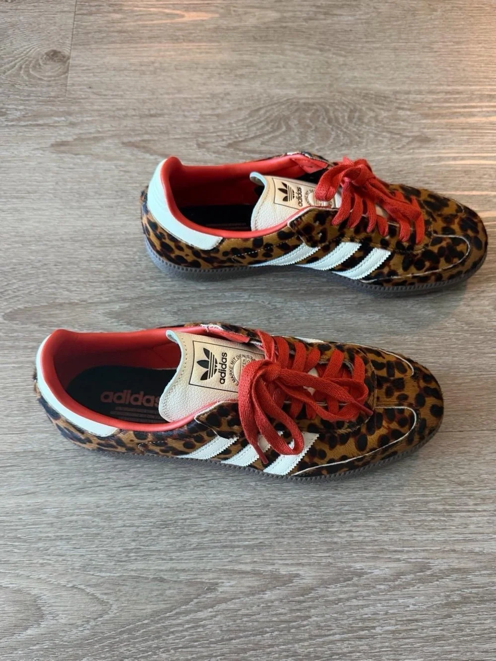 adidas Originals Leopard Print Sneakers with White Stripes and Red Laces